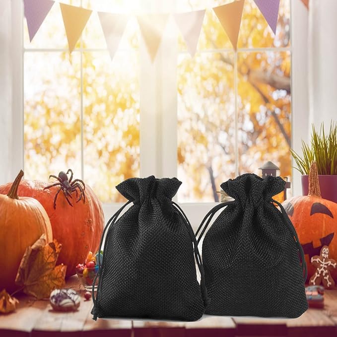 20Pcs Black Burlap Gift Bags - Image 7