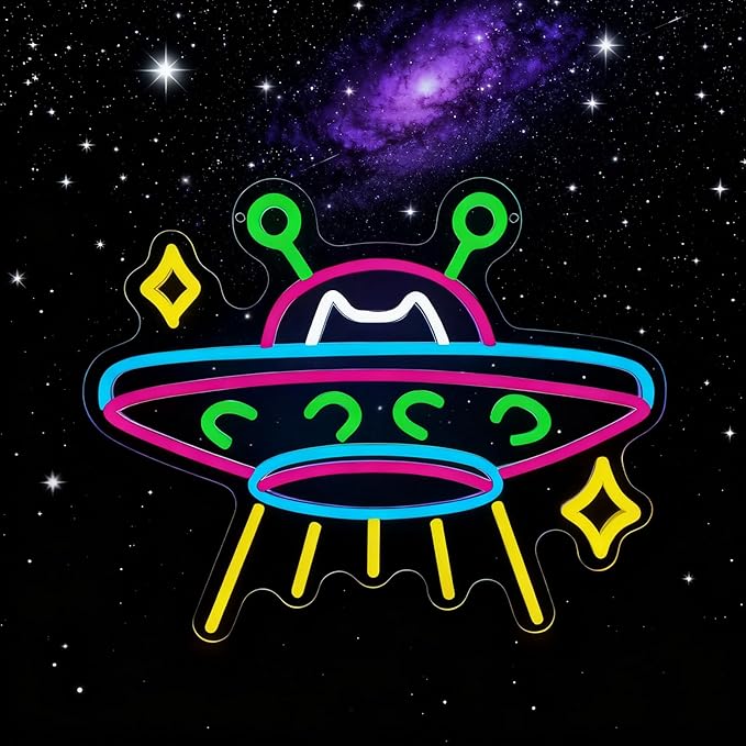 UFO Neon Sign, Cat Dimmable LED Light Signs by BEISKAFNVSZ