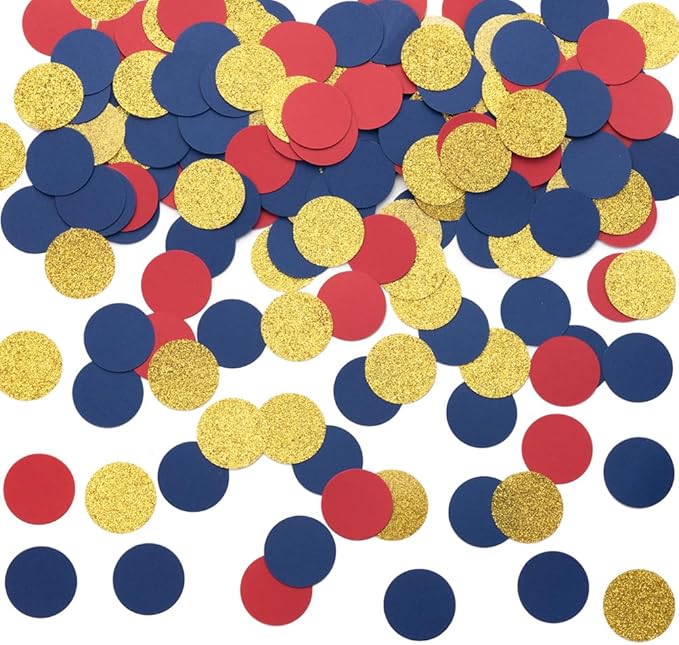 Gold Blue and Red Confetti Table Decoration by MOWO