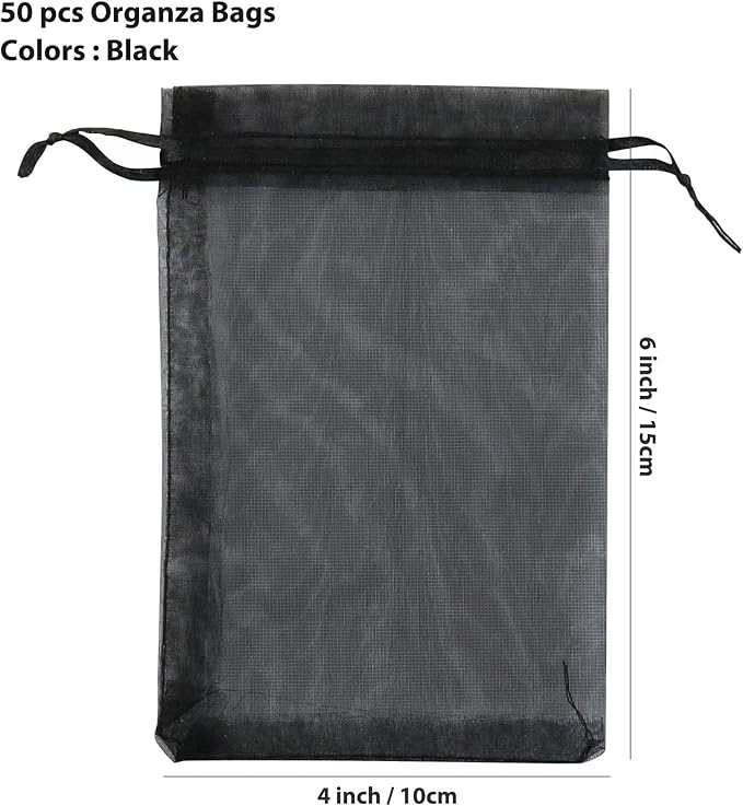 ANZNKU 50 Pack Black Organza Bags, 4 x 6 Inch Small Mesh Bags Drawstring Gift - Image 3