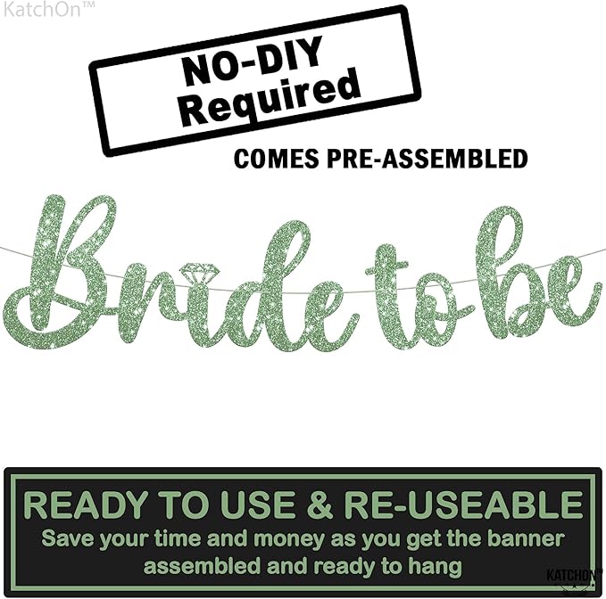 KatchOn, Sage Green Glitter Bride To Be Banner - Image 2