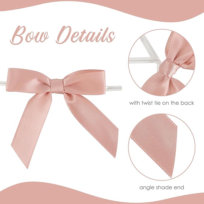 AIMUDI 5 Colors Dusty Rose Bows 2.5" Pink Satin Twist Tie Bows - Image 4