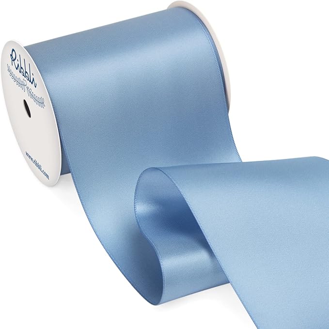 Ribbli Dusty Blue Satin Ribbon 4 Inch Wide Dusty Blue Ribbon by Ribbli