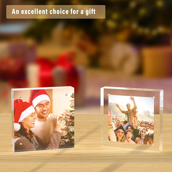 HELPLEX 3 Pack 5x5 Acrylic Picture Frames, 20mm Thicker Frameless Clear Double - Image 7