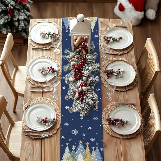 GEEORY Christmas Table Runner 13x72 Inch, Xmas Trees Snowflakes Holiday - Image 4