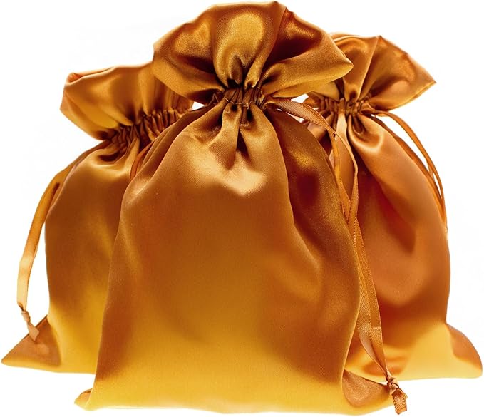 Knitial 4" x 6" Caramel Brown Satin Gift Bags, Wedding Favor Drawstring Bags - Image 2