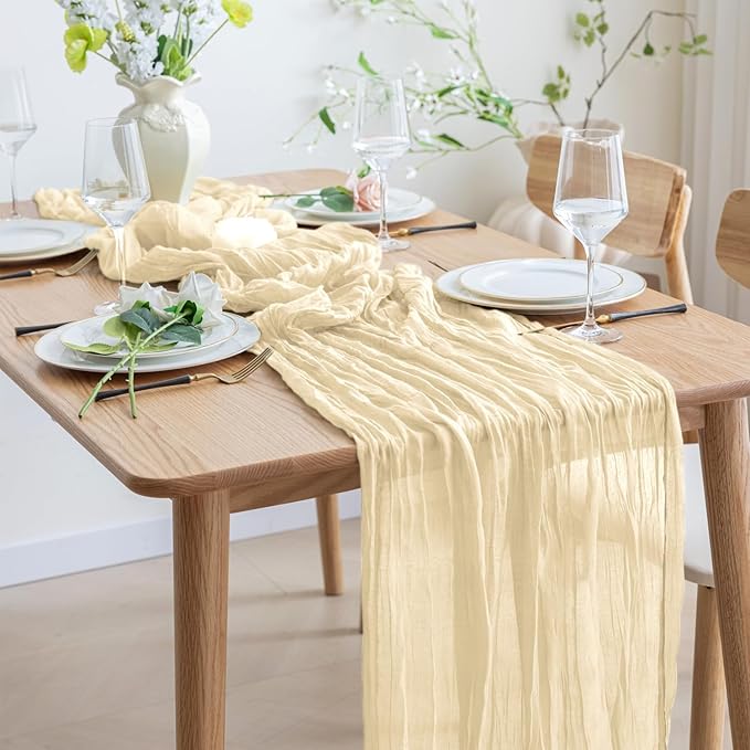 Asee'm 2pcs Cheesecloth Table Runner 120 Inches Long Beige Boho Gauze Cheese - Image 6