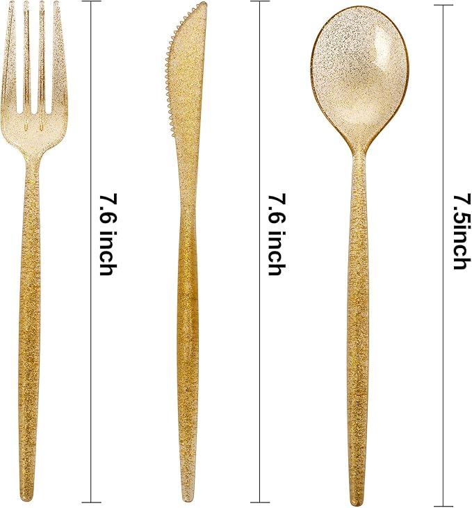 Supernal 180pcs Gold Plastic Silverware Durable Plastic Silverware Gold Glitter - Image 8