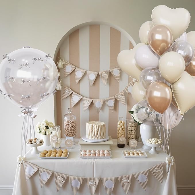 Cream White and Gold Balloons Beige Heart Balloon as Engagement Party - Image 4