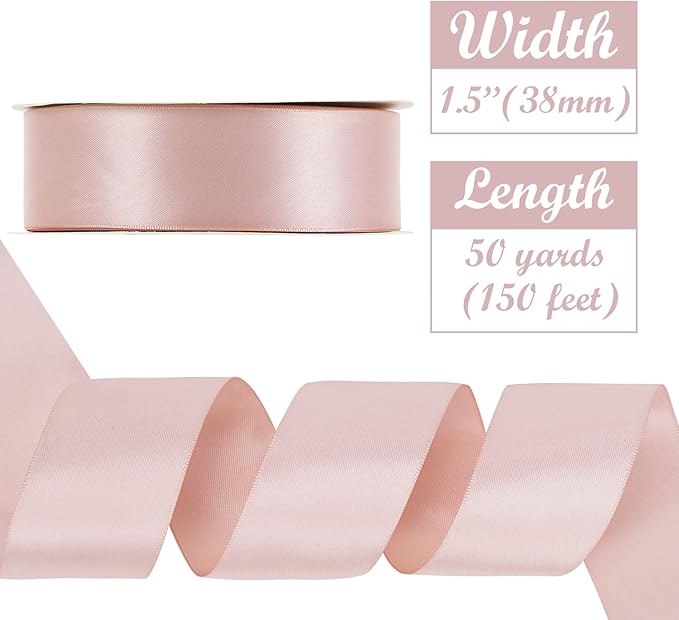 HUIHUANG 1.5 inch Wide Satin Ribbon 50 Yards Rose Gold Double Face Polyester - Image 2