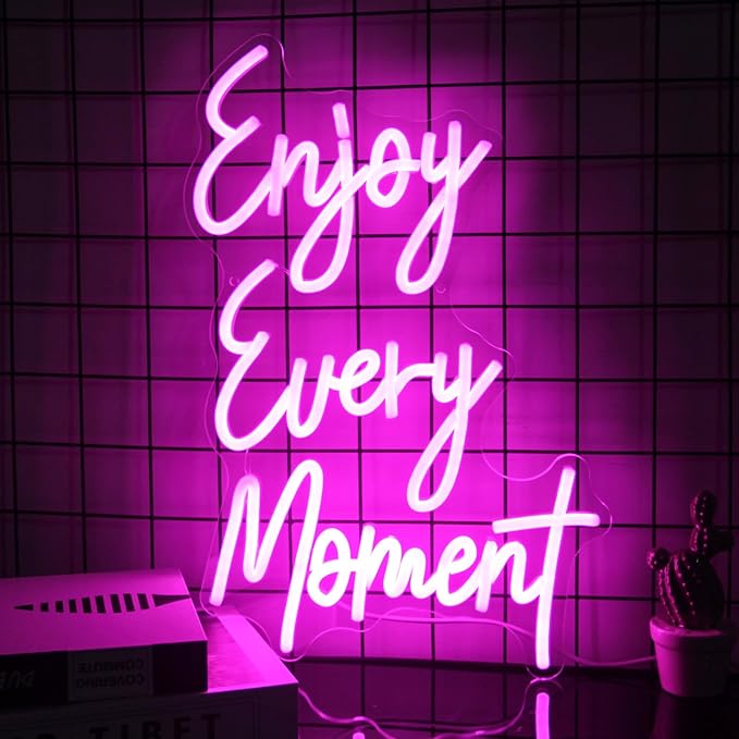 Enjoy Every Moment Neon Sign Pink Letter LED Sign Words Neon Light Up Sign by Kullneon