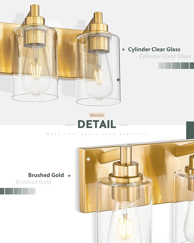 4-Light Bathroom Light Fixtures, Brushed Gold Vanity Light - Image 2