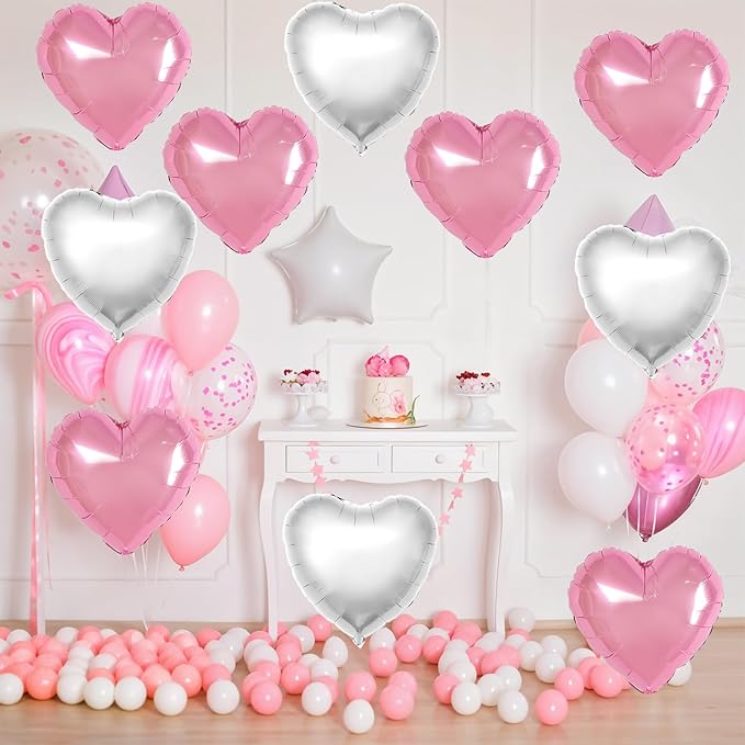 Pink Silver Heart Balloons - Image 5