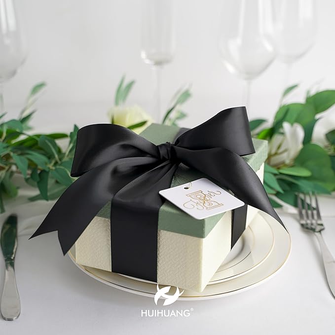 HUIHUANG 1-1/2 inch Double Face Satin Ribbon, Polyester Satin Black Ribbon 50 - Image 6