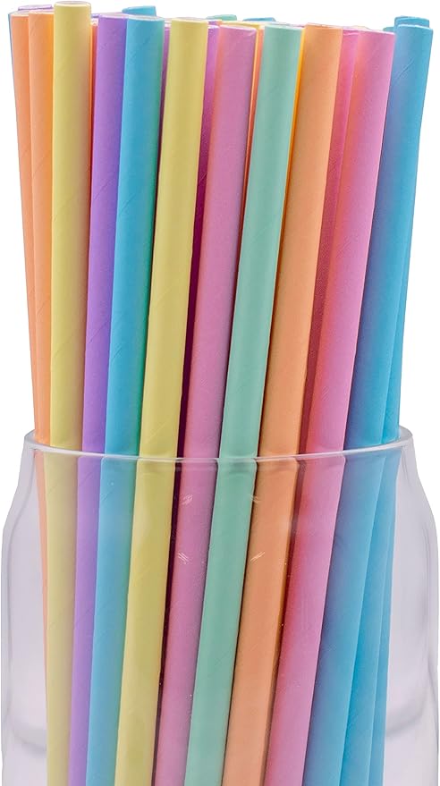 Pack of 300 Assorted Pastel Biodegradable 4-Ply Paper Drinking Straws by Stephanie+Imports