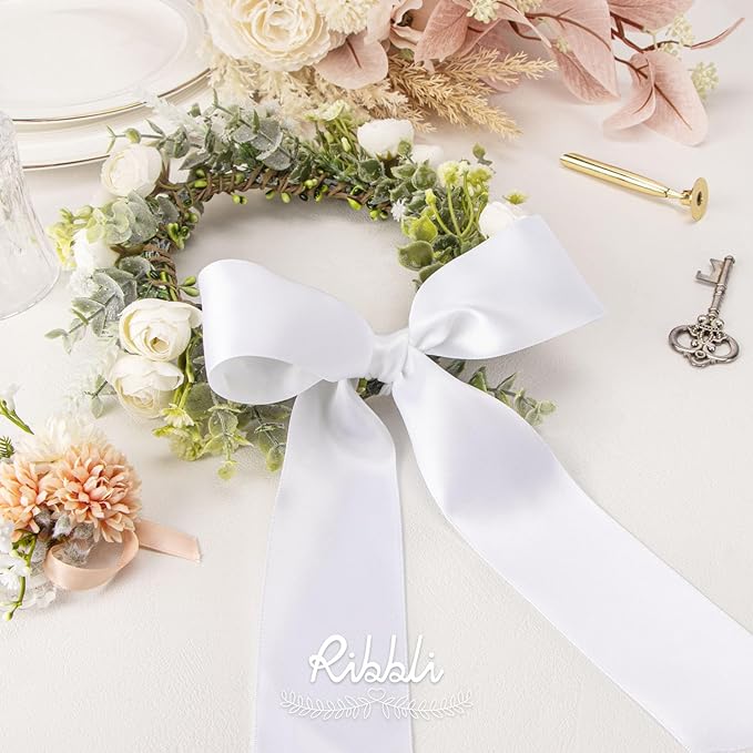 Ribbli White Double Faced Satin Ribbon, 2” x Continuous 10 Yards, Use - Image 3