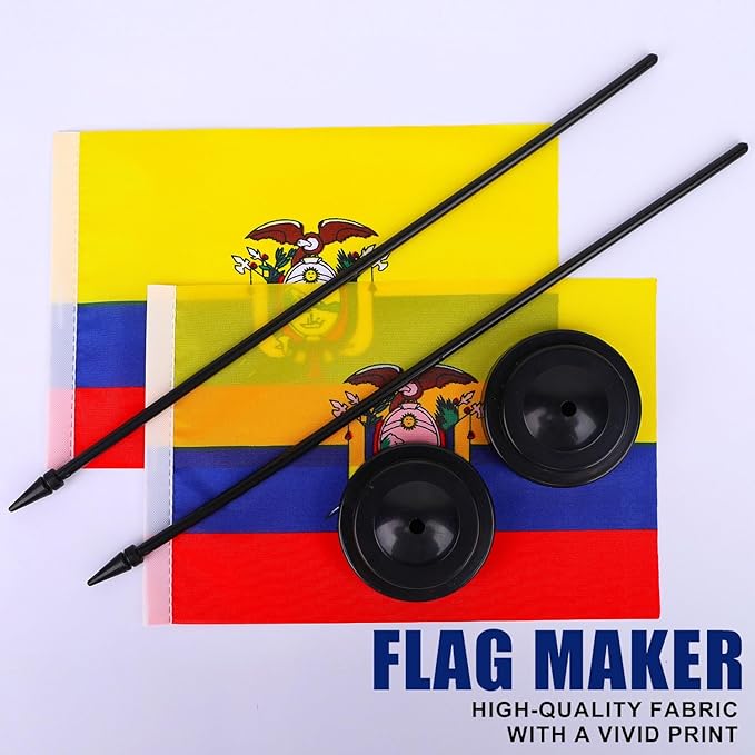 Ecuador Desk Flag 12" Solid Pole Deluxe Set Ecuadorians Flags Banner Mini Small - Image 5