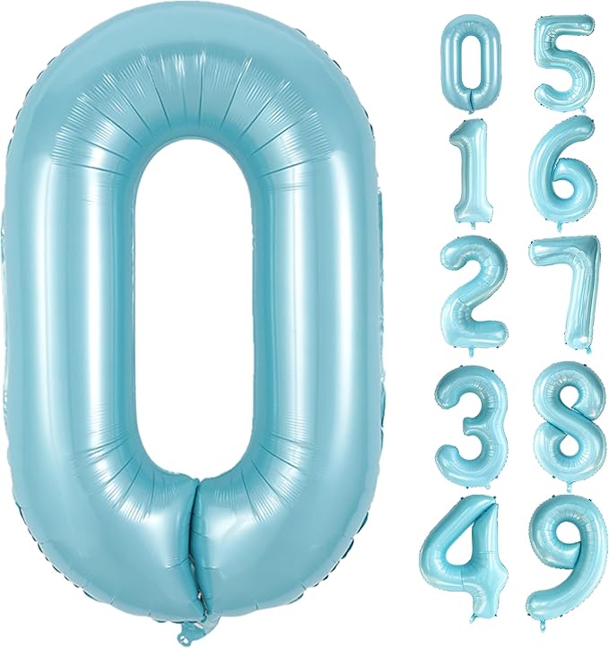 40 Inch Light Blue Number 0 Balloon Foil Balloons 0 by Lnhiya
