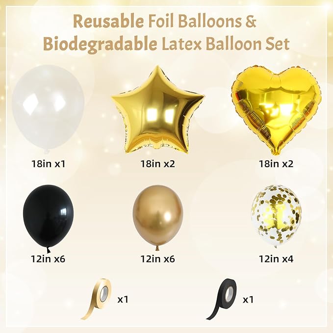 Black and Gold Balloons Heart Star Shape Foil Balloons - Image 3