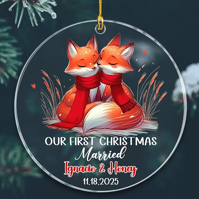 Personalized Date/Name Mr & Mrs Fox Married Christmas Ornament 2025, Our First by BixDori