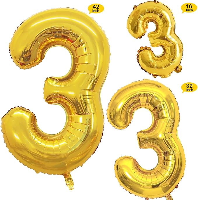 GOER Gold Foil Balloons Number 3, Huge Number Balloons - Image 2