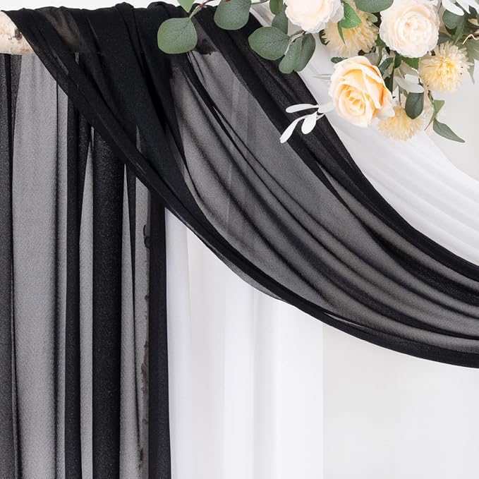 Socomi Wedding Arch Draping Fabric 29" x 20Ft 2 Panels Black and White Sheer - Image 4