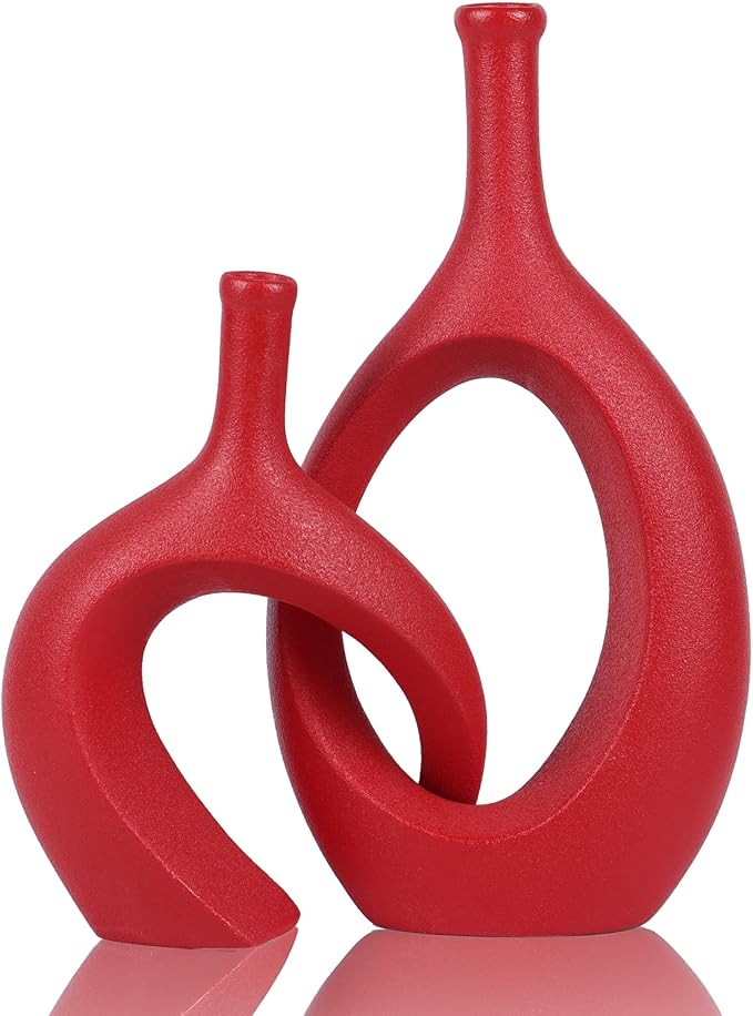 WUBIANJIE Red Ceramic Vase Set by WUBIANJIEHomeDecor