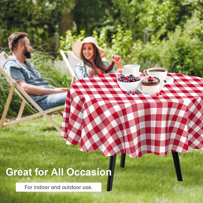 QIKSION Red Gingham Round Tablecloth 12 Pack, 84 Inch Plastic Checkered Table - Image 4