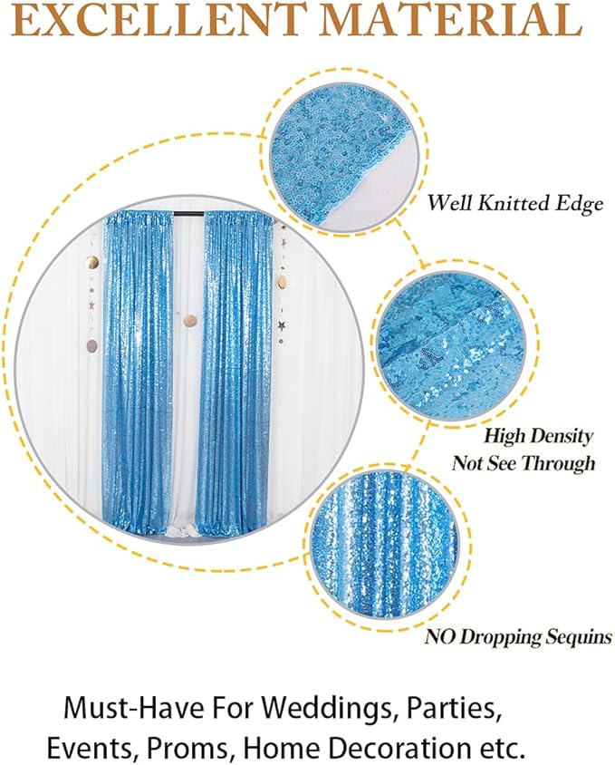 ShinyBeauty Sequin Curtains 2 Panels Baby Blue 2FTx8FT Sequin Photo Backdrop - Image 5
