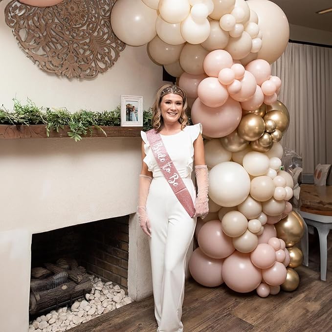 White Sand Gold Balloons Set, 12 Inch Double Stuffed Blush Beige Boho Party - Image 3