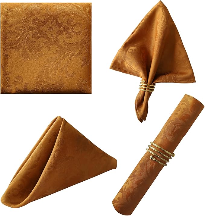 SASTYBALE Brown Jacquard Square Napkin, 20x20 Inche Damask Wrinkle Resistant by SASTYBALE