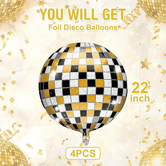 Iridescent Disco Ball Balloons 4PC, Foil Disco Balloons 22 Inch 4D Round Balloon - Image 2