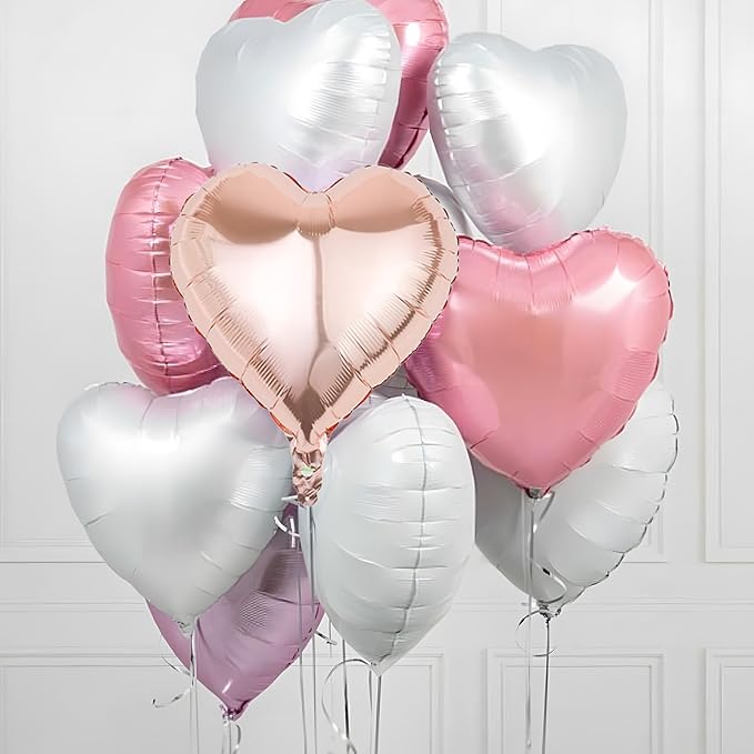 Pink White Heart Balloons, 18 Inch White Rose gold Heart Shape Balloon - Image 3