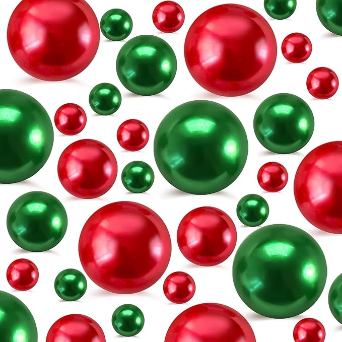 260Pcs Red&Green Glossy Beads for Centerpiece Decor, Artifical Pearls Vase by EGKamhFloatingBeadsPearls
