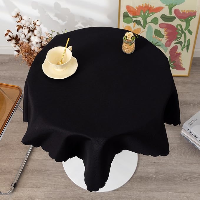 Square Black Tablecloth 43 x 43 Inch Polyester Fabric Washable Table Cloth - Image 3