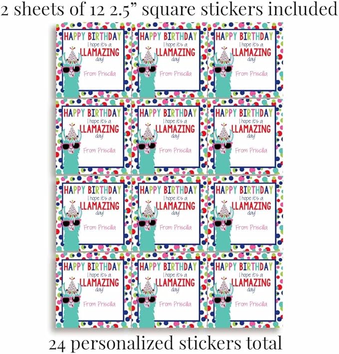 Custom & Personalized Llamazing Llama Happy Birthday Gift Tag Sticker Labels - Image 4