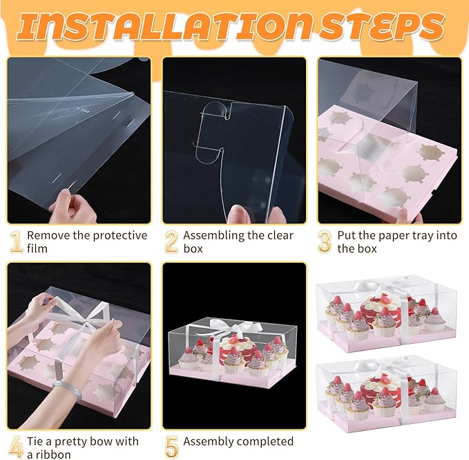JCD 3 Pcs Pink Cake and Cupcake Combo Bento Boxes - Image 5
