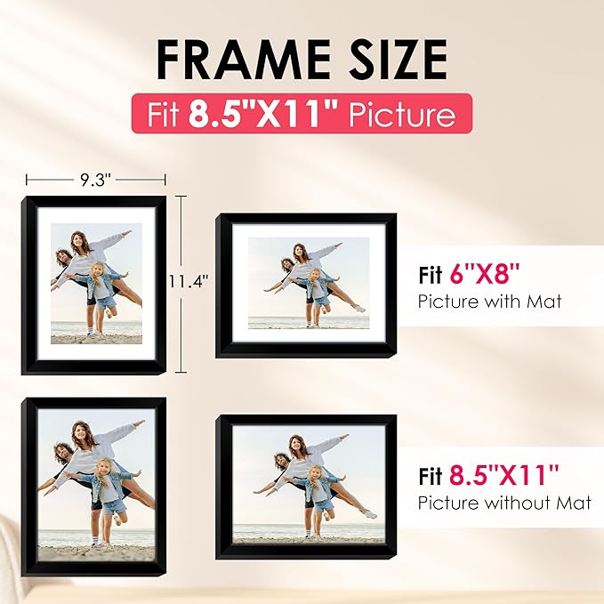 FIXSMITH 8.5x11 Picture Frame, Display Pictures 6x8 - Image 2