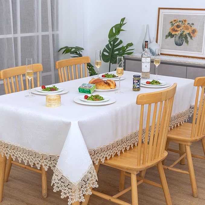 Beige lace Premium Rectangle Farmhouse Table Runner Waterproof OilProof by BrekSdat