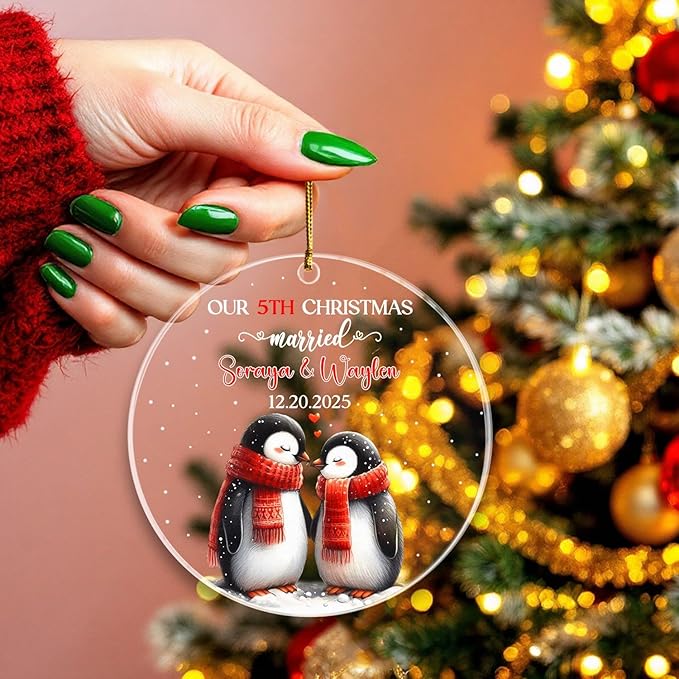 Our 5TH Christmas Married Ornament 2025, Customized Date & Name Mr & Mrs - Image 4
