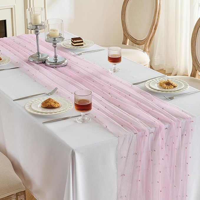 Fanami 6 Pack Pearl Table Runner -10FT Blush Pink Boho Tulle Table Runners 120 - Image 7