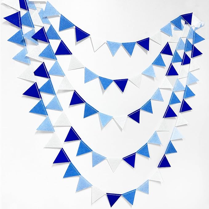 Blue Party Decorations Felt Hanging Triangle Mini Bunting Pennant Banner Flag by pinkblume