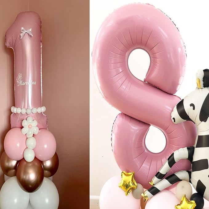 Light Pink Number 8 Balloon 40 Inch Big Self Inflating Foil Number Balloons 0-9 - Image 6