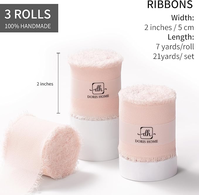 DORIS HOME Pink Chiffon Ribbon for Flower Bouquet, Handmade Frayed Ribbon for - Image 3