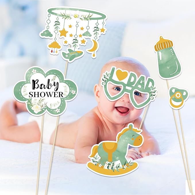 Sage Green Baby Shower Party Photo Booth Props 25PCS Greenery Baby Shower Props - Image 4