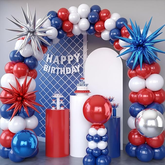 6Pcs Red Blue Silver Foil Balloons, 22Inch Blue Red Silver 4D Round Ball - Image 3