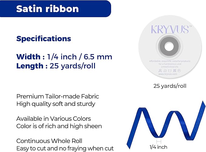 Royal Blue Satin Ribbon 1/4 inch X Continuous 25 Yards, Single Face Polyester - Image 3