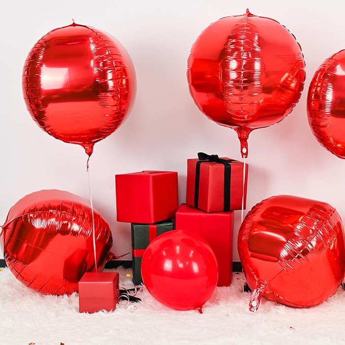 6Pcs Red Round Foil Balloons, Giant 4D Round Ball Balloons, 22 Inch Metallic - Image 3