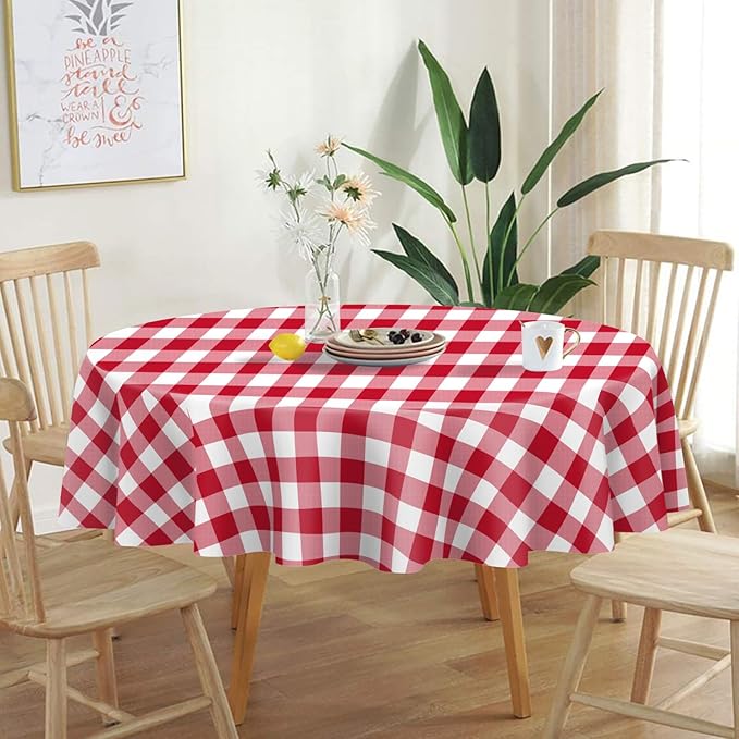 QIKSION Red Gingham Round Tablecloth 6 Pack, 84 Inch Plastic Checkered Table - Image 2