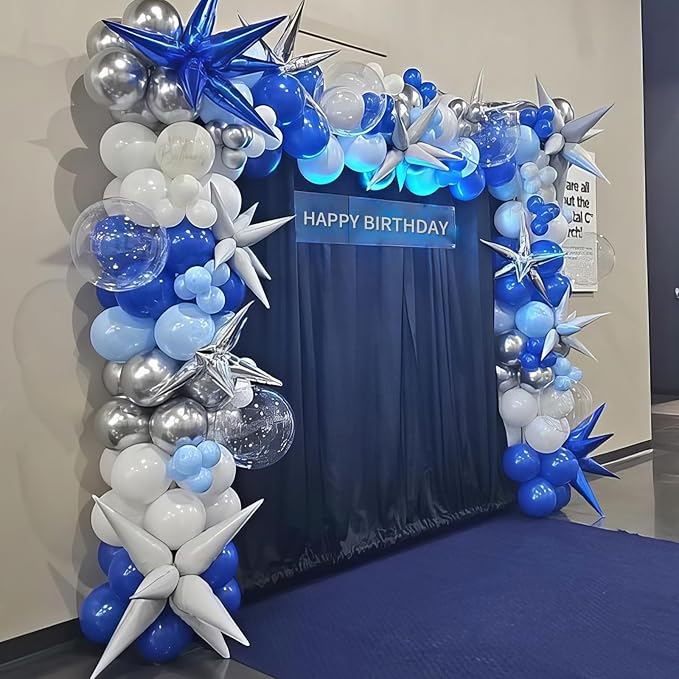 Blue Silver Balloons, Pearl Light Blue White Balloon - Image 2
